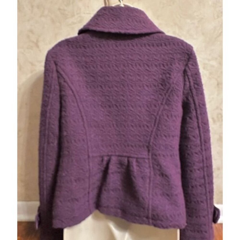 Sashimi Women Y2K Office Purple Textured Wool-Blend Button-Up Fitted Jacket M - Picture 4 of 8